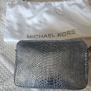 Michael Kors Metallic Silver Croc-Embossed Camera Bag NWOT